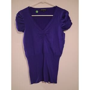 Express Design Studio Women's Purple Knit V-Neck Puff Short Sleeve Sweater M